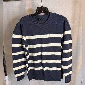 Lane Bryant Women's Navy and Cream Striped Sweater